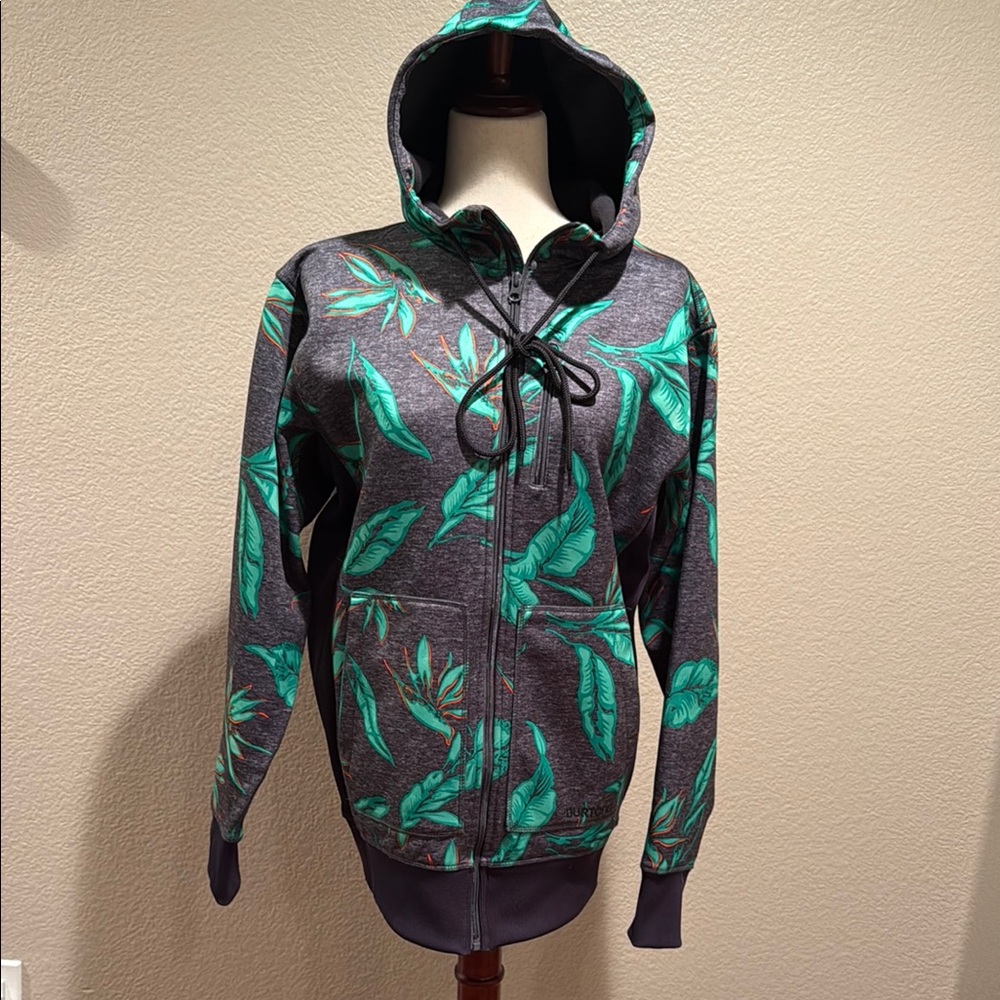 Billabong Gray and Green Leaf Print Hoodie